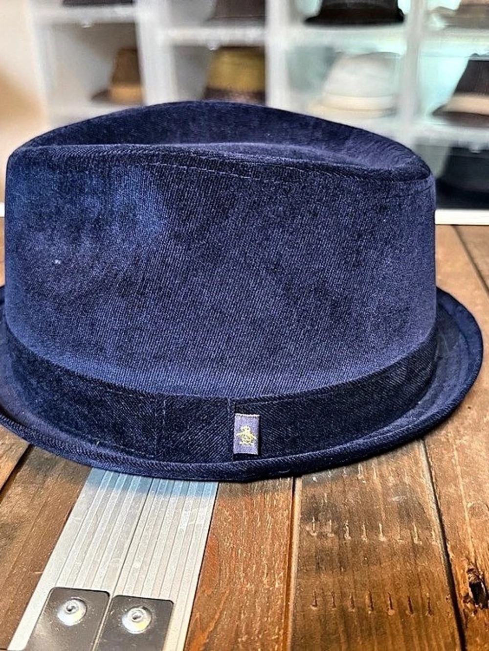 Original Penguin Navy Blue Velour Fedora Trilby Hat L/XL 58cm